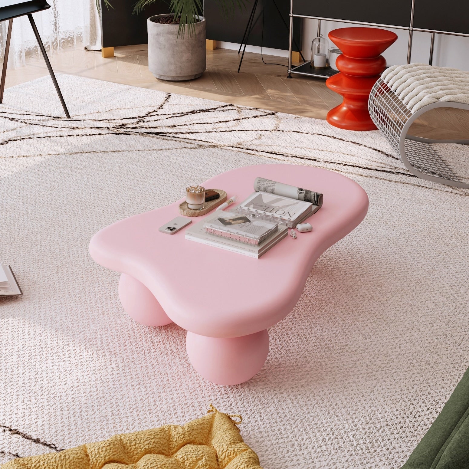 40 Inch Cloud Shaped Coffee Table With 3 Ball Legs For Living Room