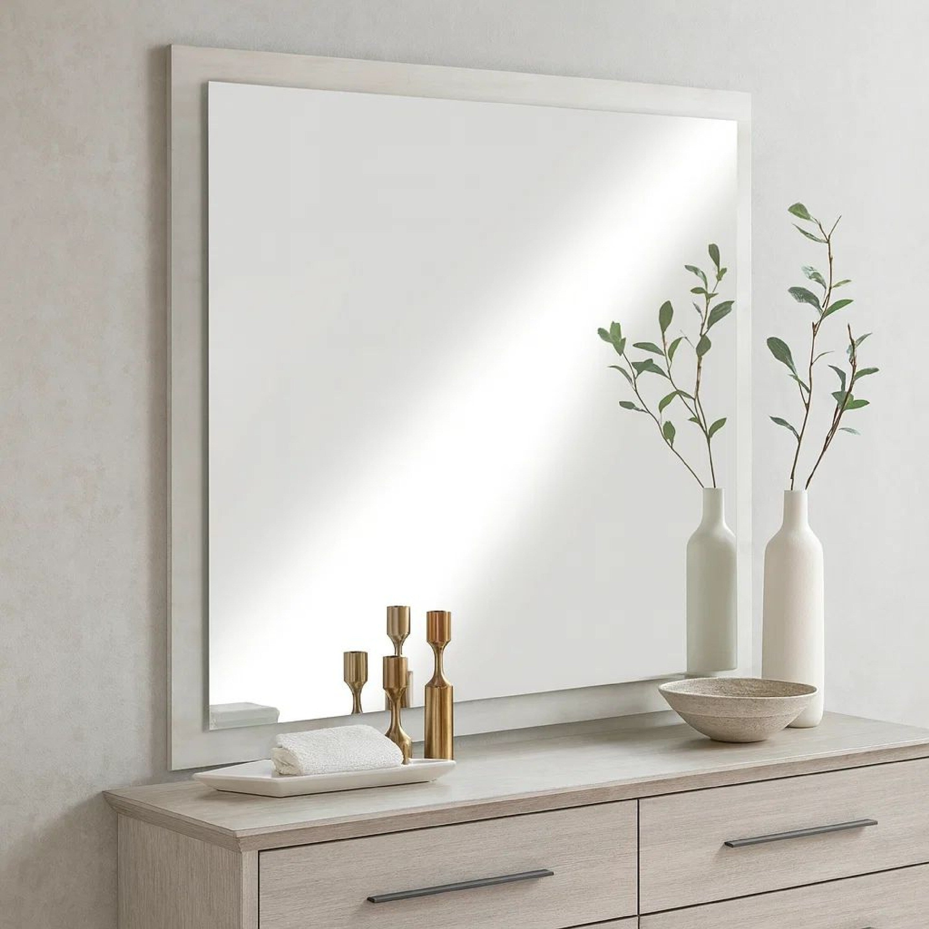 40 Inch Rectangular Wooden Frame Modern Mirror Gray