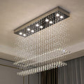 40 In. 10 Light Modern Crystal Chandelier Raindrop Luxury Chrome Rectangular Flush Mount Ceiling Light For Dining Living
