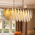 40 In. Alabaster Chandelier 10 Light Brass Gold Rectangle Pendant Light Modern Chandelier For Dining Room Kitchen Island
