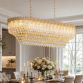 40 In. Modern Gold Crystal Chandelier 16 Light Rectangular Brass Crystal Dining Room Led Chandelier For Kitchen Island