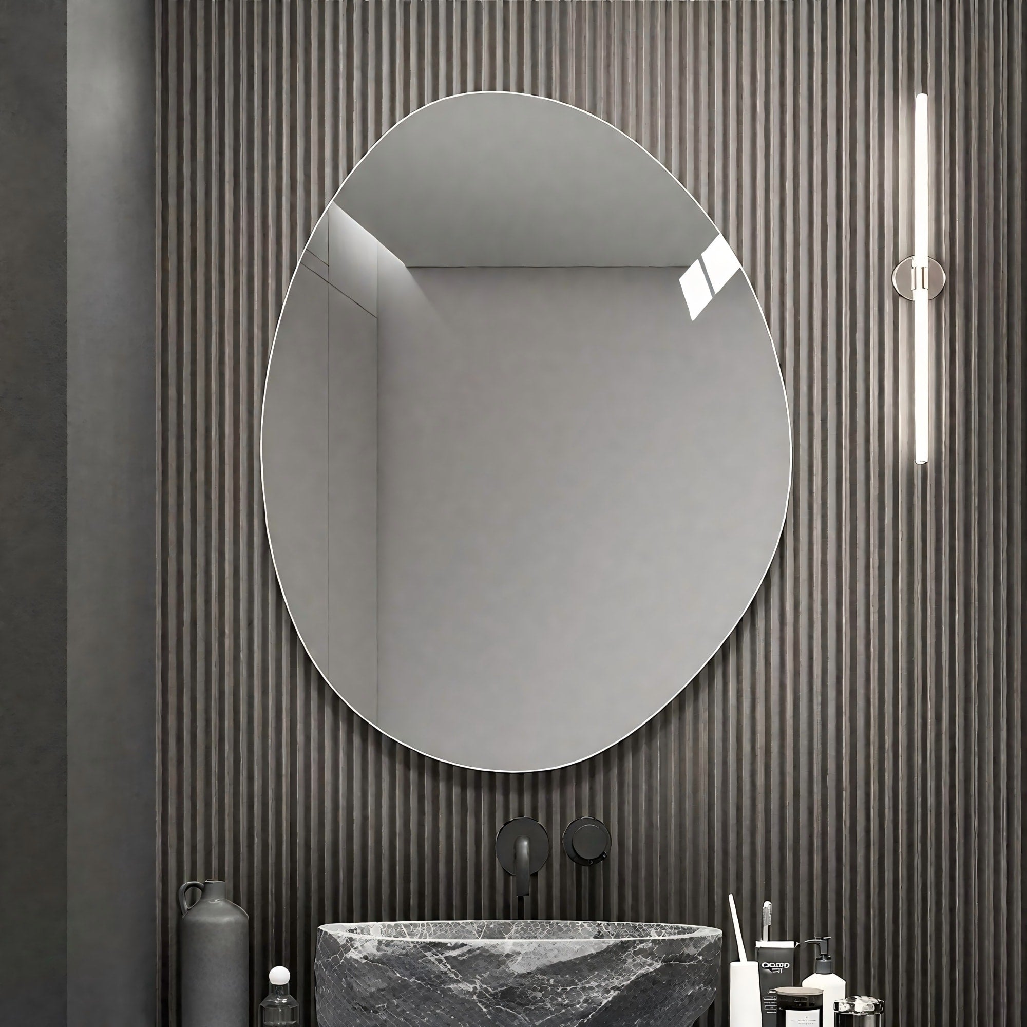 40 In. X 32 In.Modern Asymmetrical Bathroom Wall Mirror Hd Copper Free Silver Glass Anti Oxidation Vertical Hanging