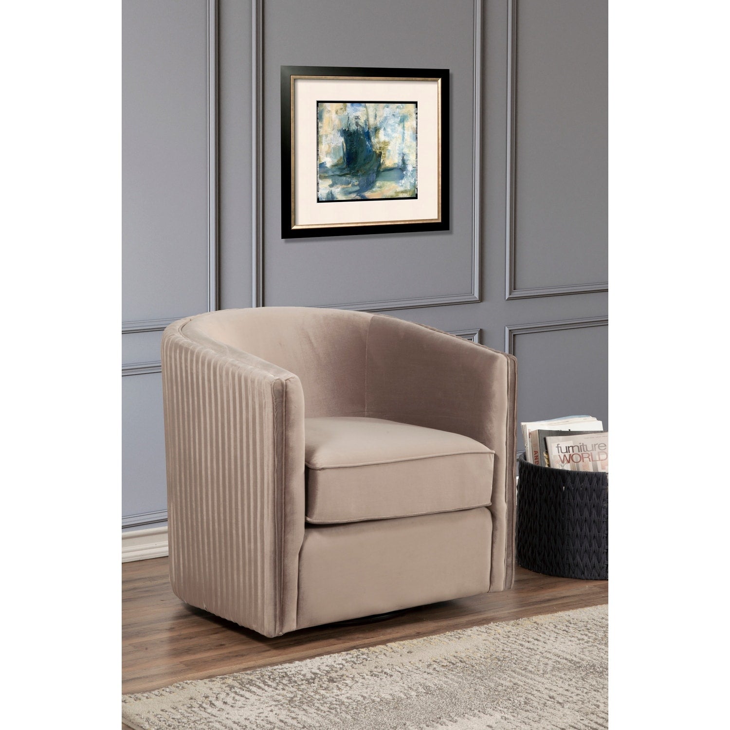 40 In.H Beige Finish Polyester Upholstery Rectangle Barrel Chair Set Of 2 With Straight Arm 8 X 10