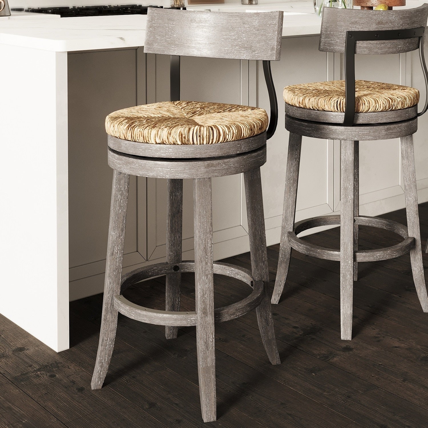 40.5 In.H Gray Finish Low Back Wood Frame Barstool Wood Seat Set Of 2 42