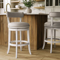 40.5 In.H White Finish Low Back Wood Frame Barstool Leather Seat Set Of 1 42