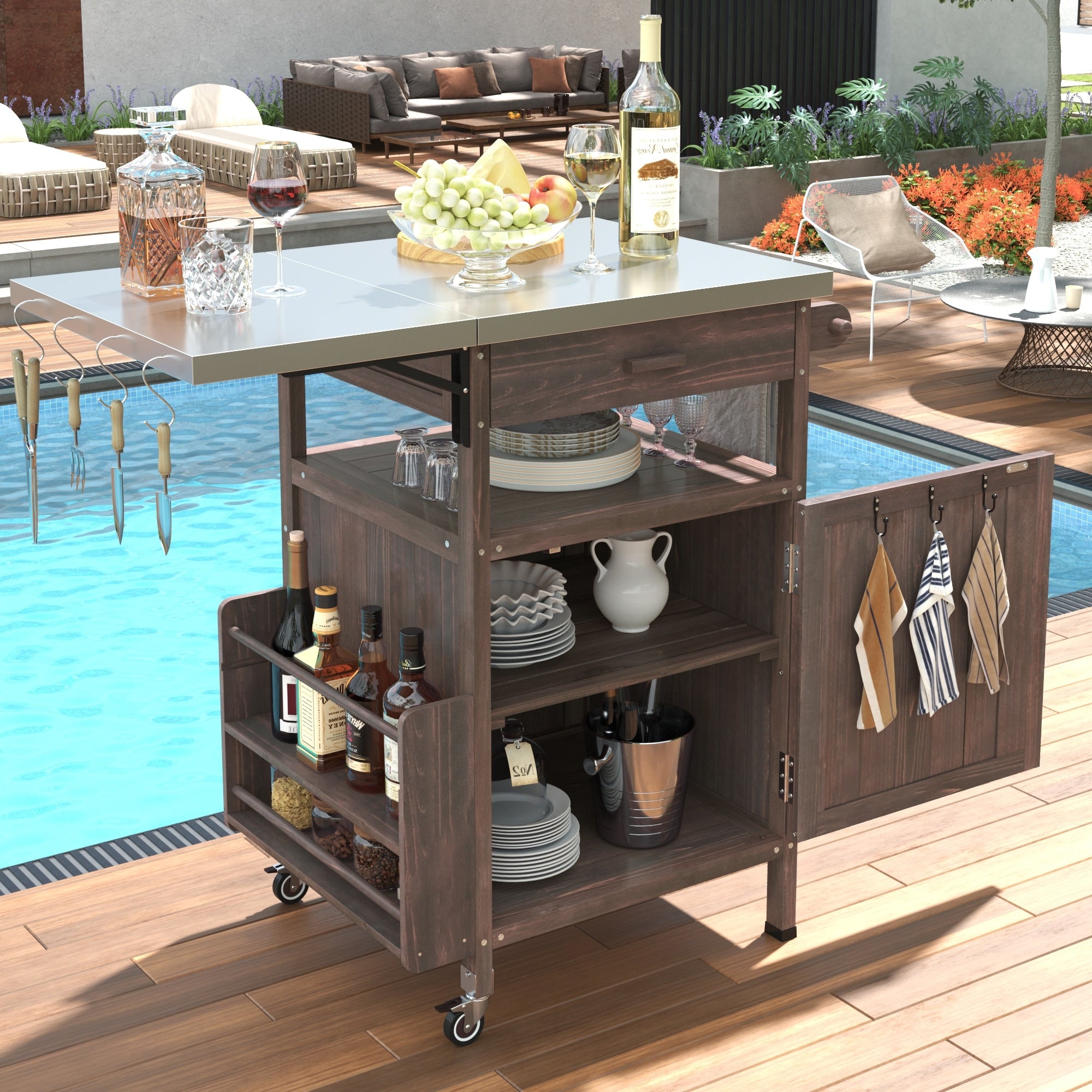 40.5 Outdoor Grill Cart With Stainless Steel Top Lockable Wheels