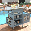 40.5 Outdoor Solid Wood Grill Cart With Stainless Steel Top Drop Leaf One Drawer Towel Rack Lockable Wheels