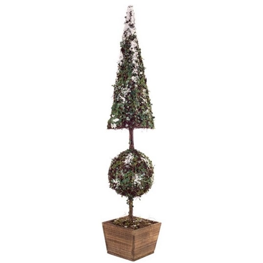 40.5 Green And Brown Snow Covered Christmas Topiary Tree
