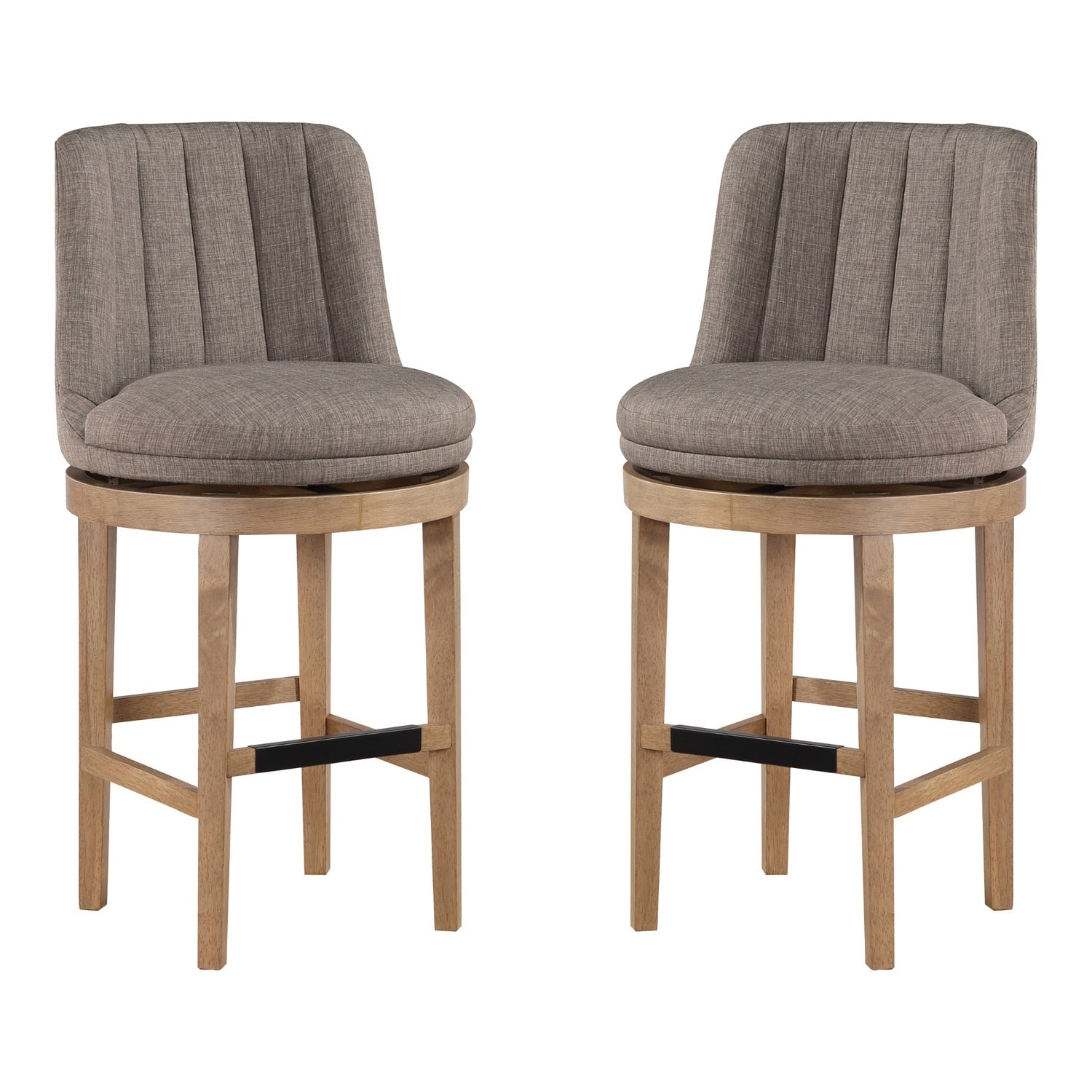 40.75 In.H Gray Finish Low Back Wood Frame Barstool Fabric Seat Set Of 2 42.25