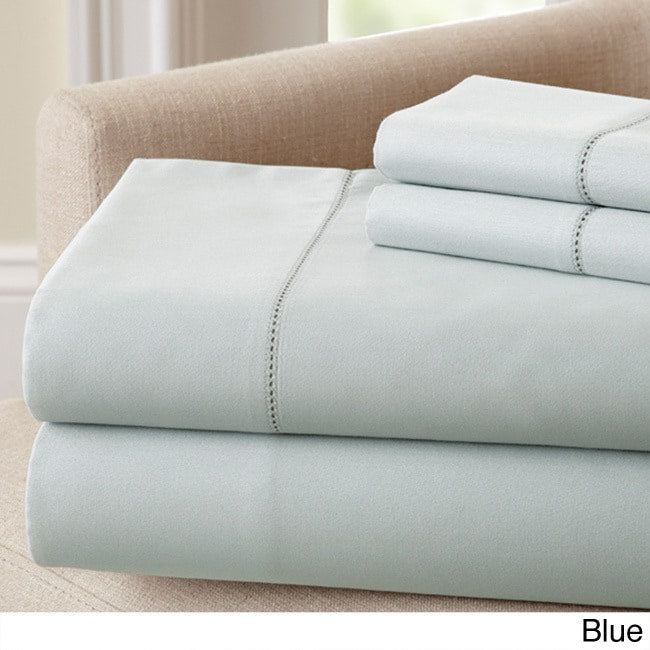 Amrapur Overseas 400 Thread Count 100 Percent Cotton 4 Piece Sheet Set With Single Hemstitch