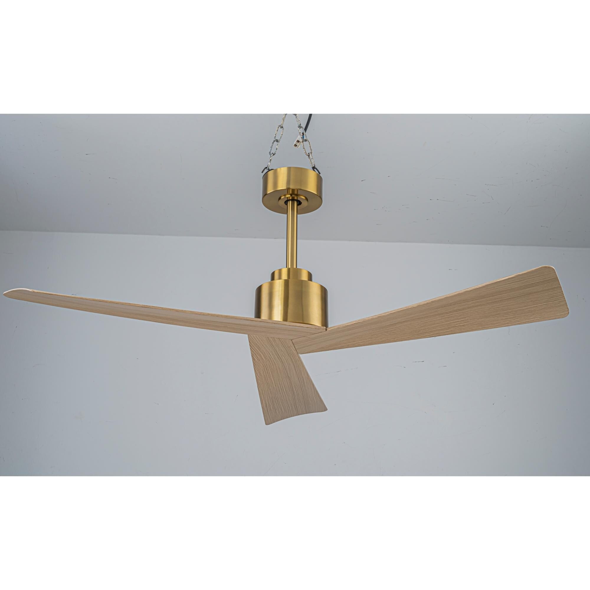 40W Modern Brushed Brass 6 Speed Remote Control Abs Wood Grain Color 3 Blade Indoor Outdoor Ceiling Fan Without Light