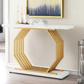 40 Faux Marble Entryway Narrow Console Table With Geometric Metal Base For Living Room Hallway Foyer