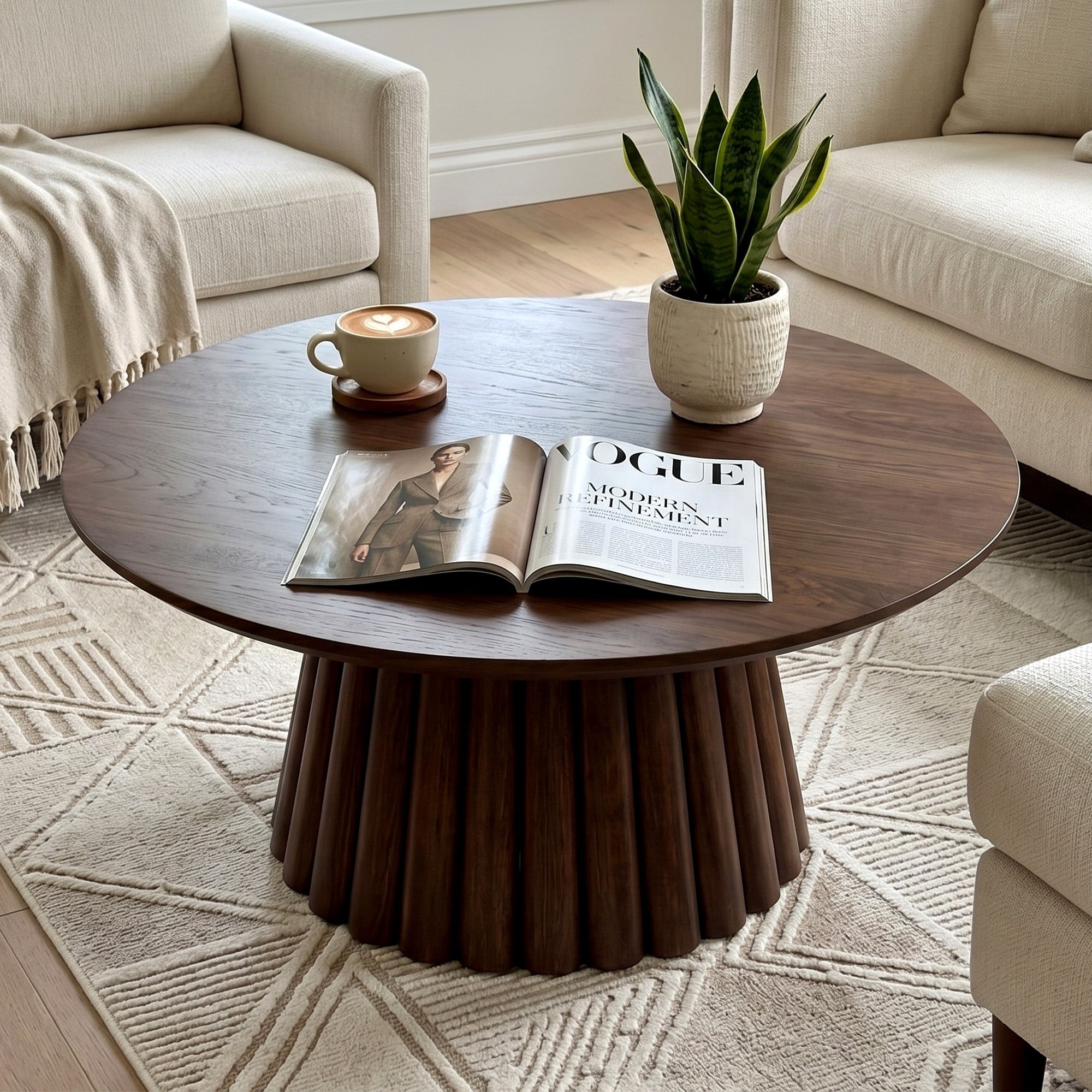40 Mid Century Modern Round Coffee Table Wood Living Room Center Table
