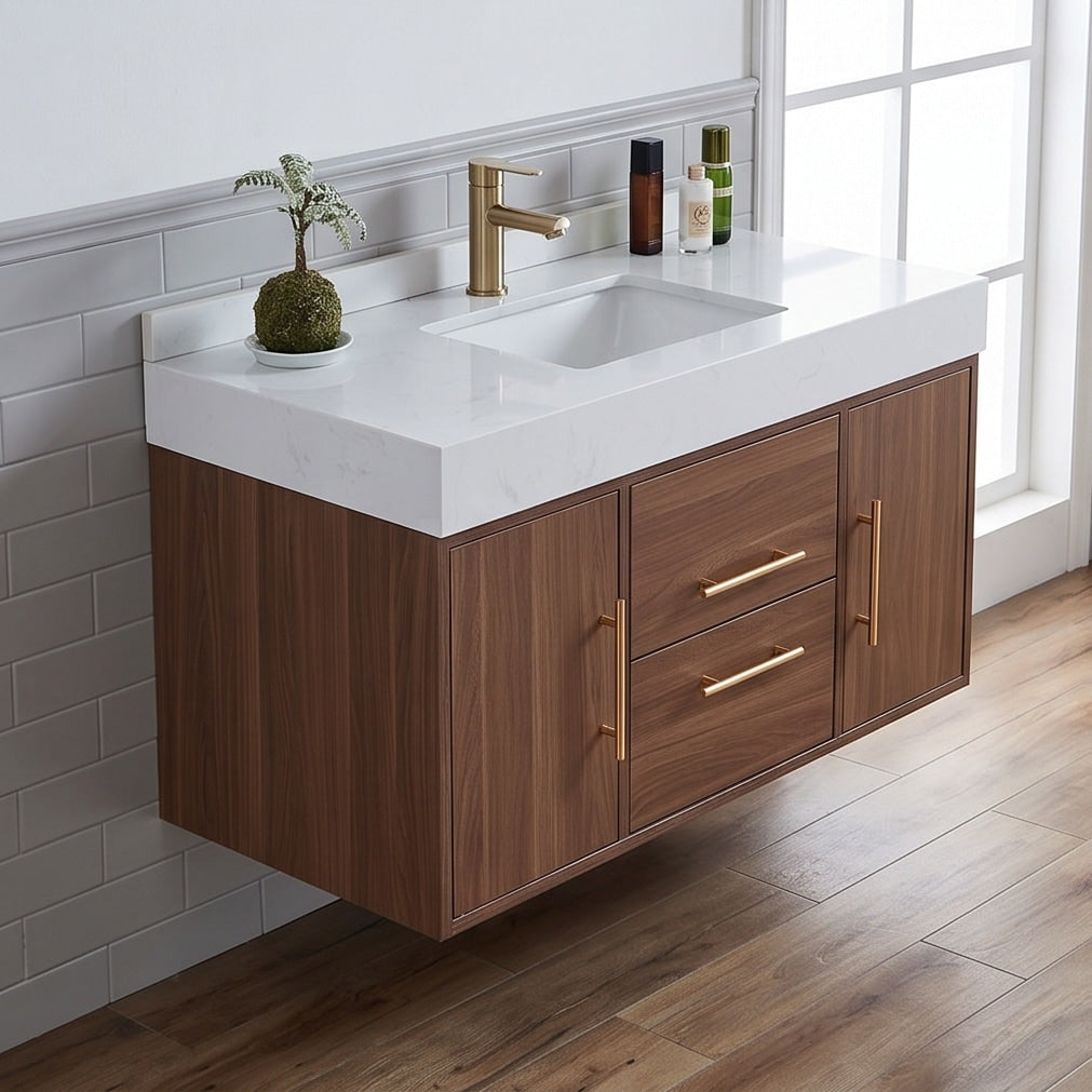 40 Modern Floating Walnut Bathroom Vanity Set