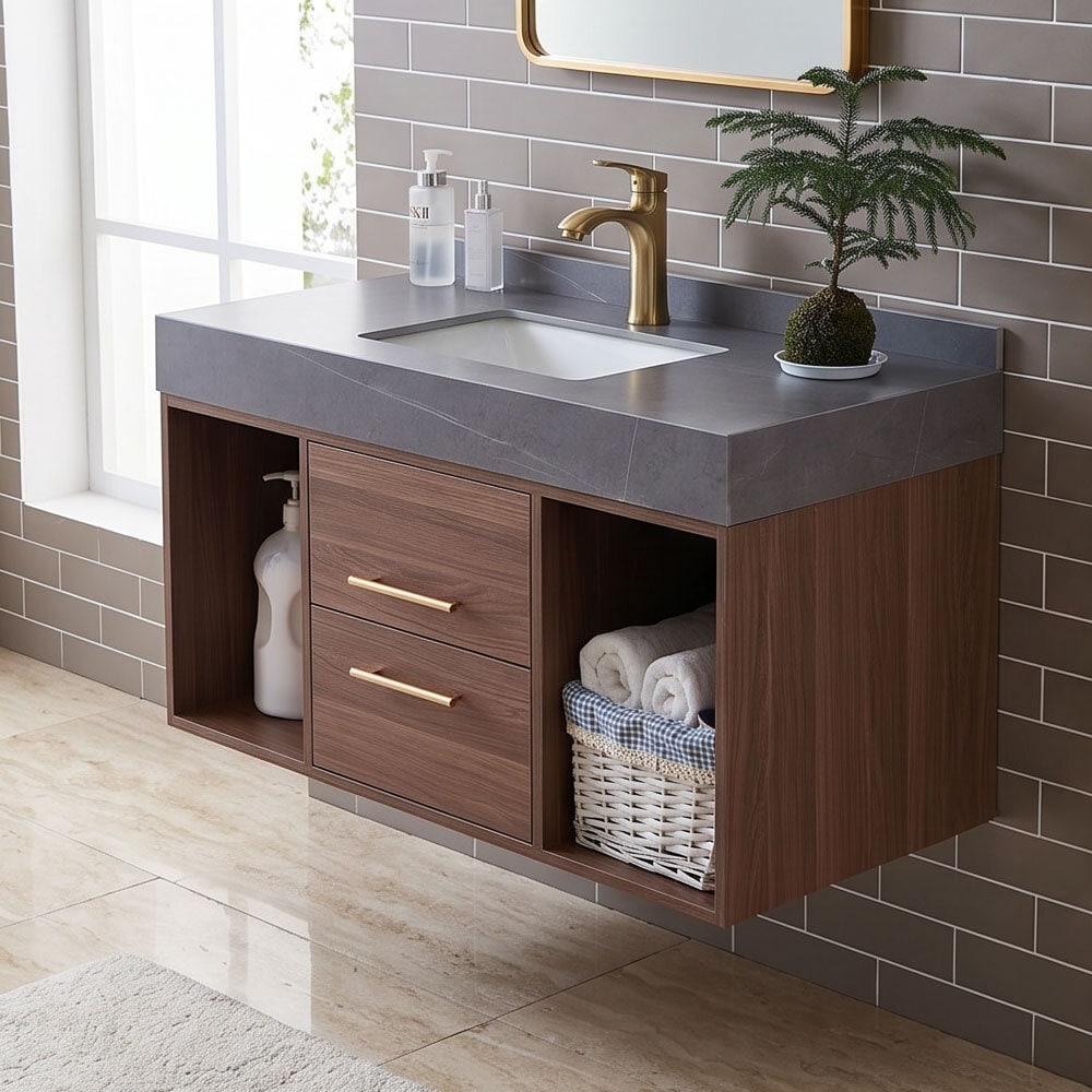 40 Modern Floating Walnut Bathroom Vanity Set