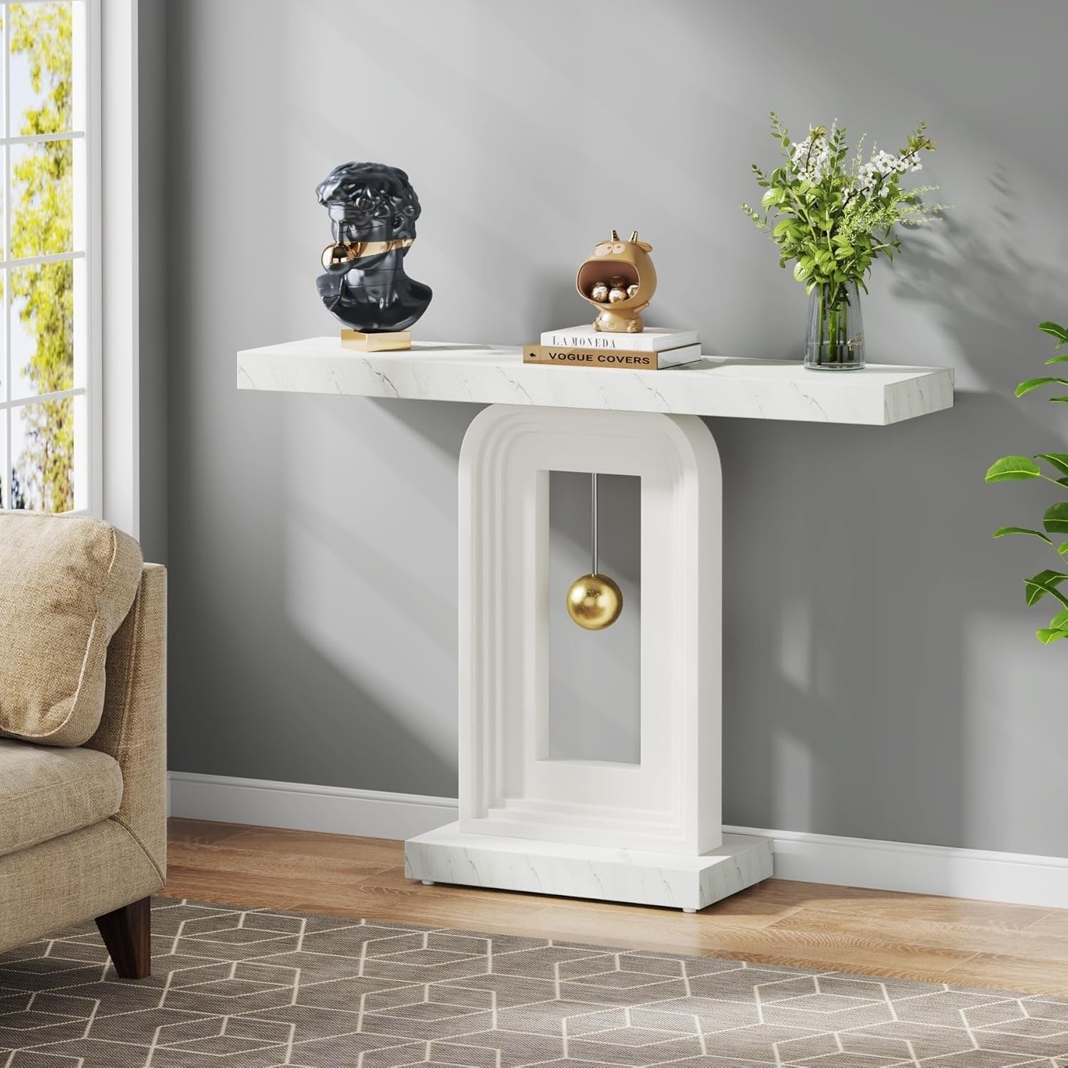 40 Narrow Modern Console Table With Geometric Base For Living Room Entryway Hallway Entrance