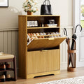 40 Tall Shoe Cabinet Storage For Entryway Free Standing Organizer With Two Hidden Flip Drawers