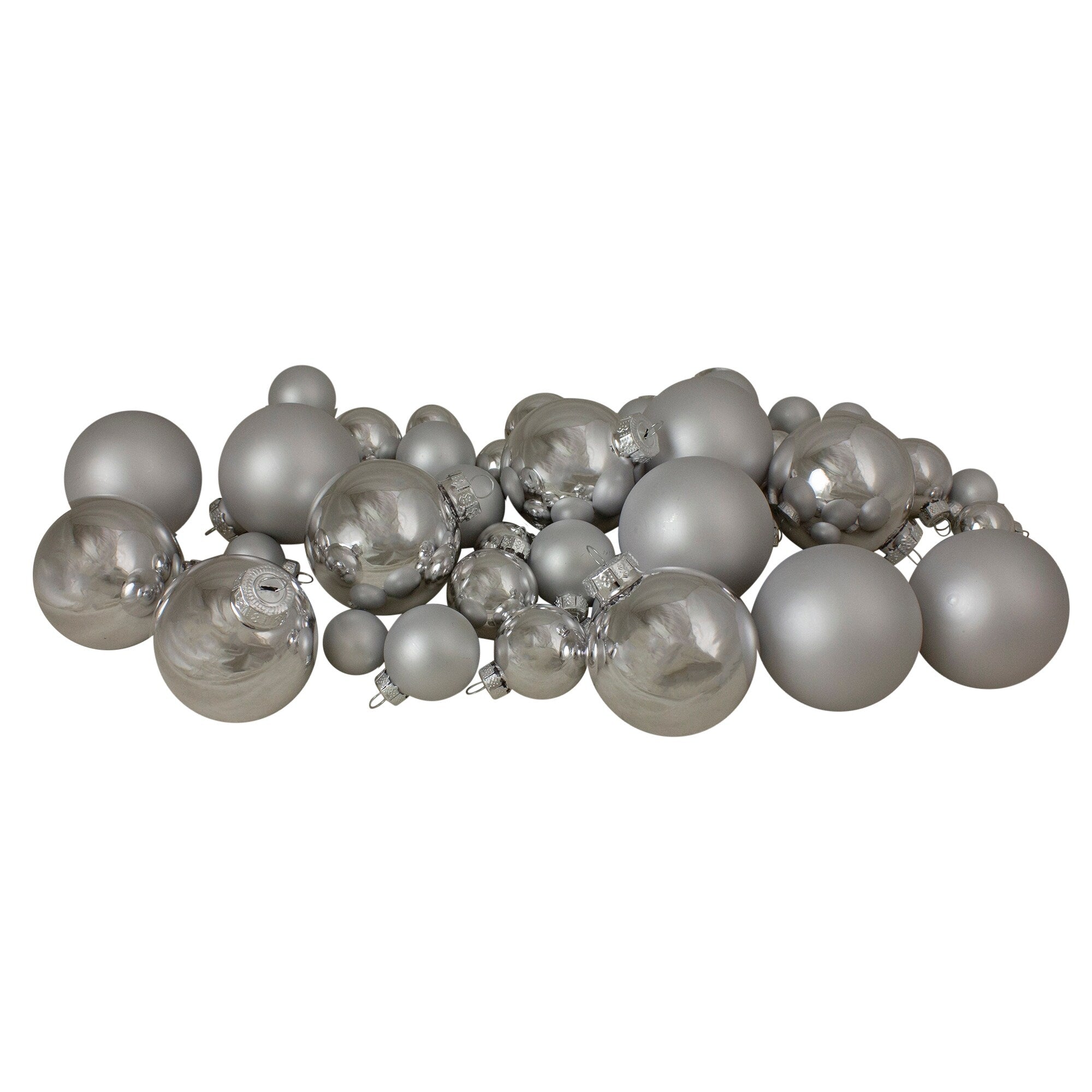 40 Piece Silver Collection Glass Ball Christmas Ornament Set 1 1.25 2.5