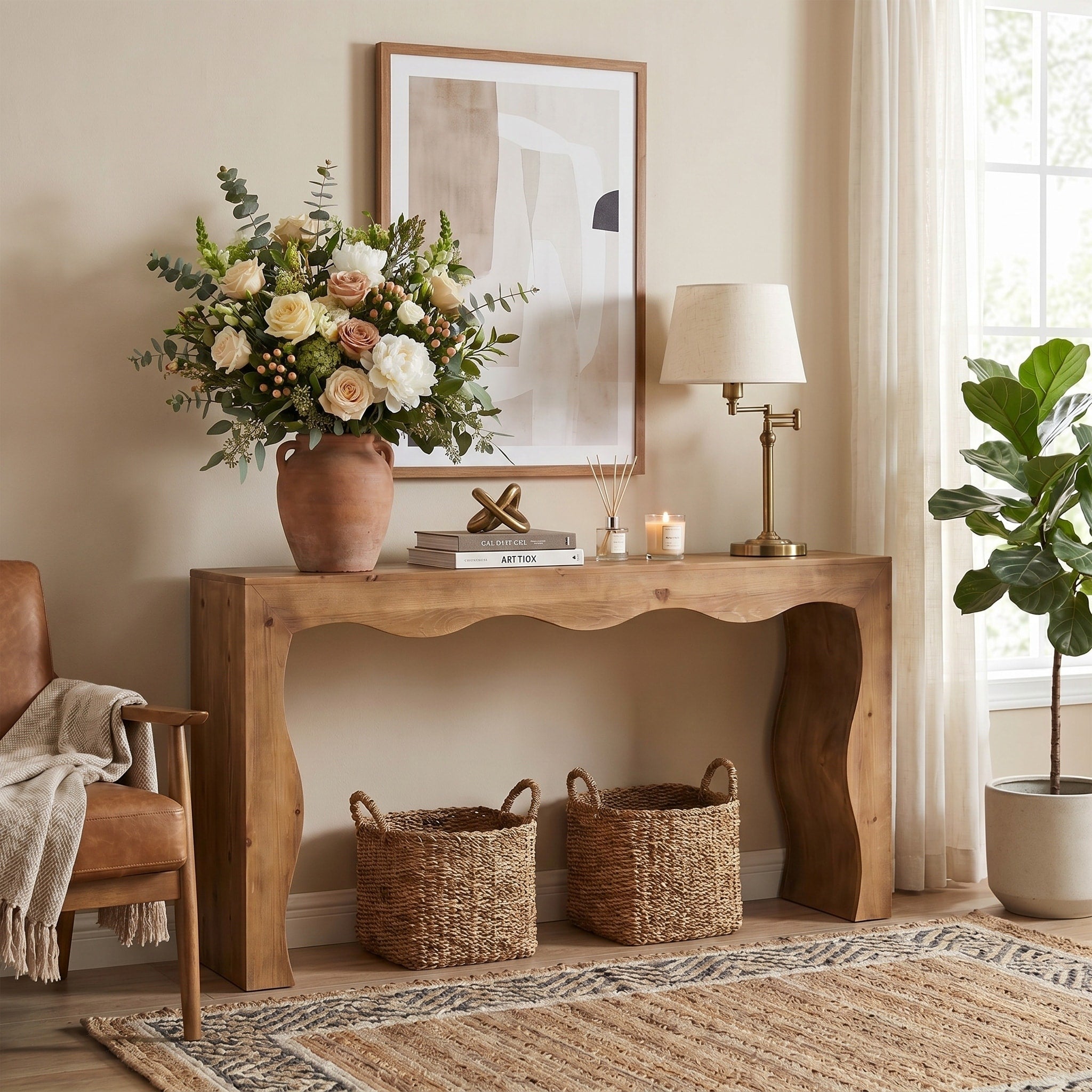 41 Inch 3 Tier Solid Wood Farmhouse Console Table For Entryway Hallway