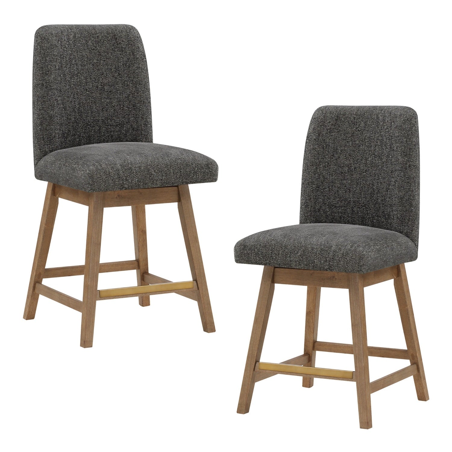 41 In.H Gray Finish Low Back Wood Frame Barstool Polyester Seat Set Of 2 42.5