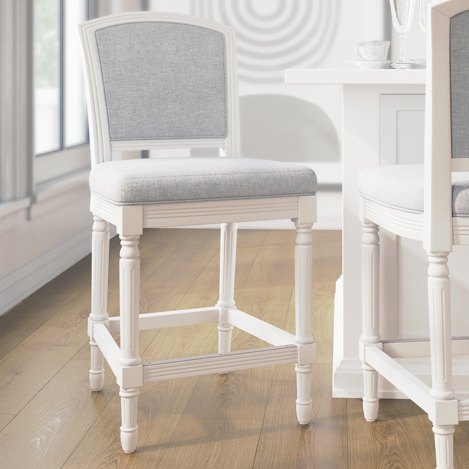 41 In.H White Finish Low Back Wood Frame Barstool Polyester Seat Set Of 1 42.5