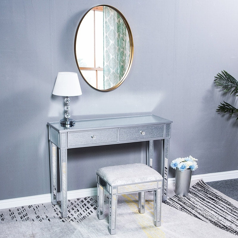 Mirrored Makeup Table Desk Vanity For Women With 2 Drawers