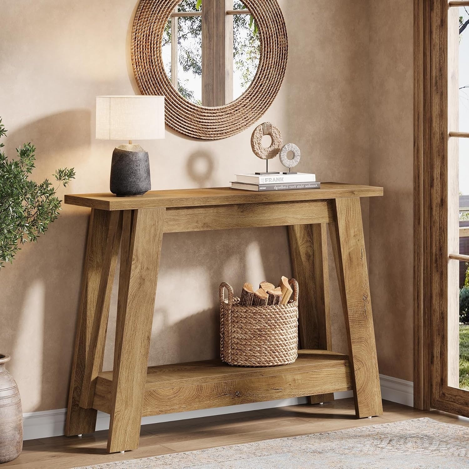 41.3 Inch Farmhouse Entryway Table 2 Tier Narrow Console Table Behind The Couch For Small Spaces