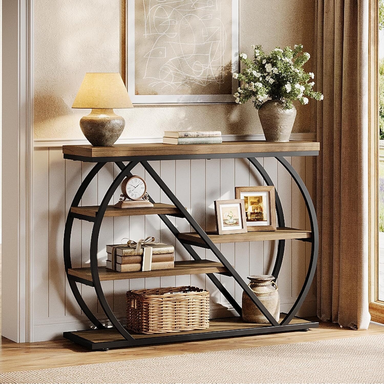 41.3 Console Table 5 Tier Entryway Table With Storage Shelves Hallway Console For Living Room Foyer