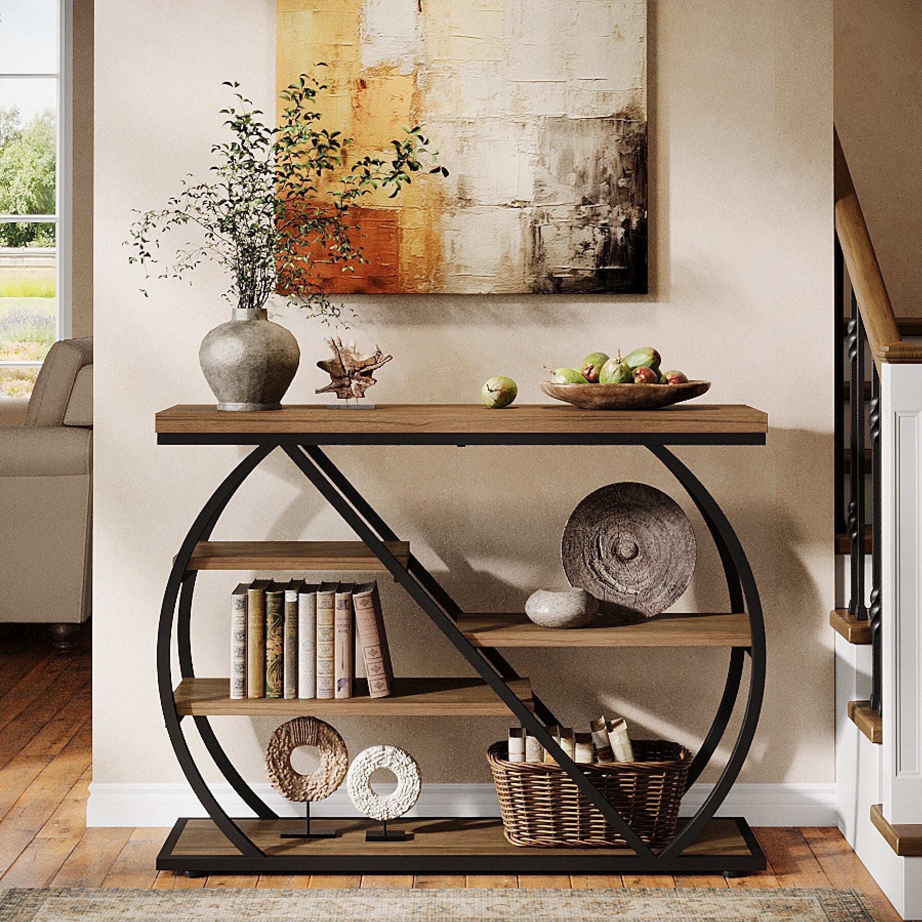 41.3 Console Table 5 Tier Industrial Entryway Table With Shelves