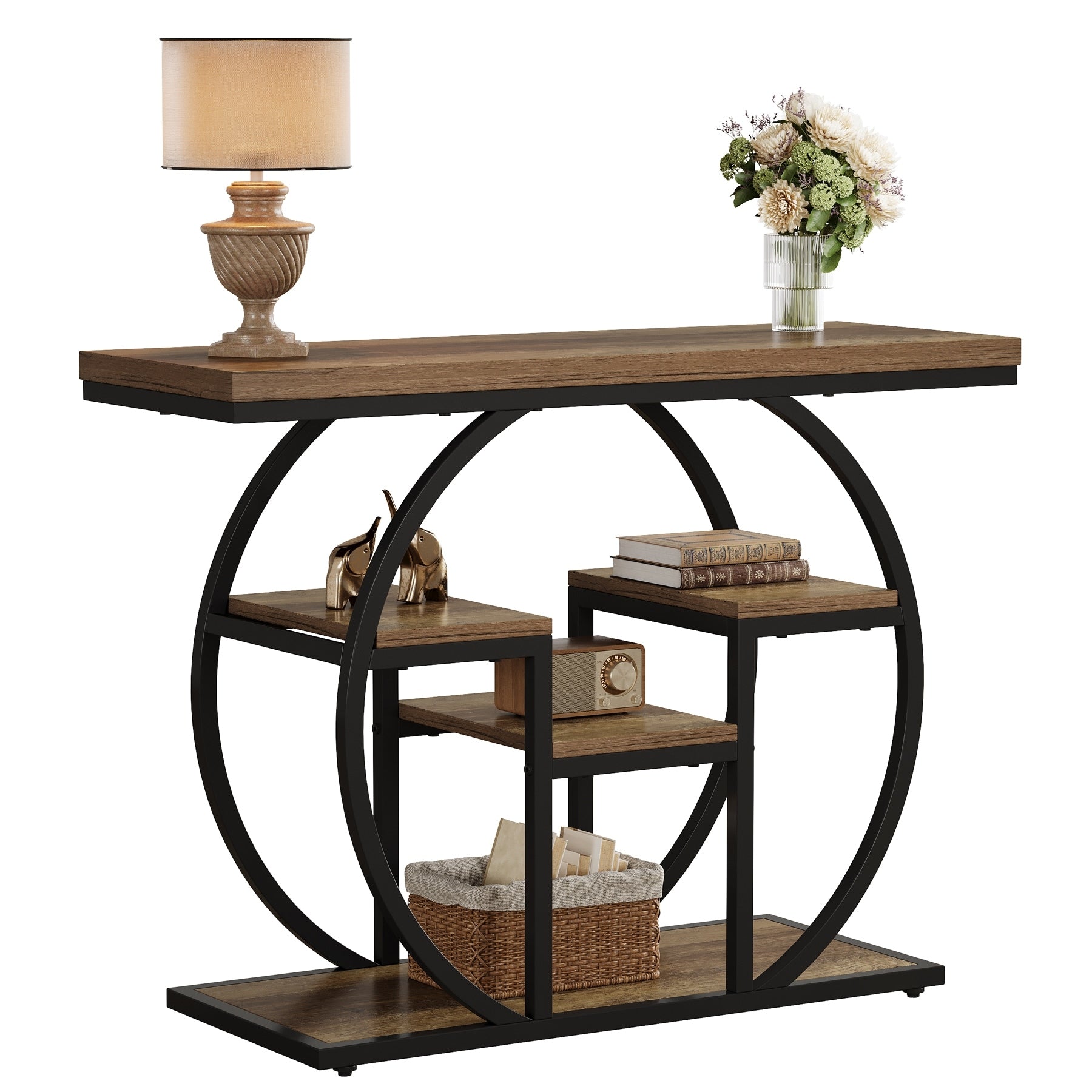 41.3 Industrial Console Sofa Table 4 Tier Narrow Wood Accent Table