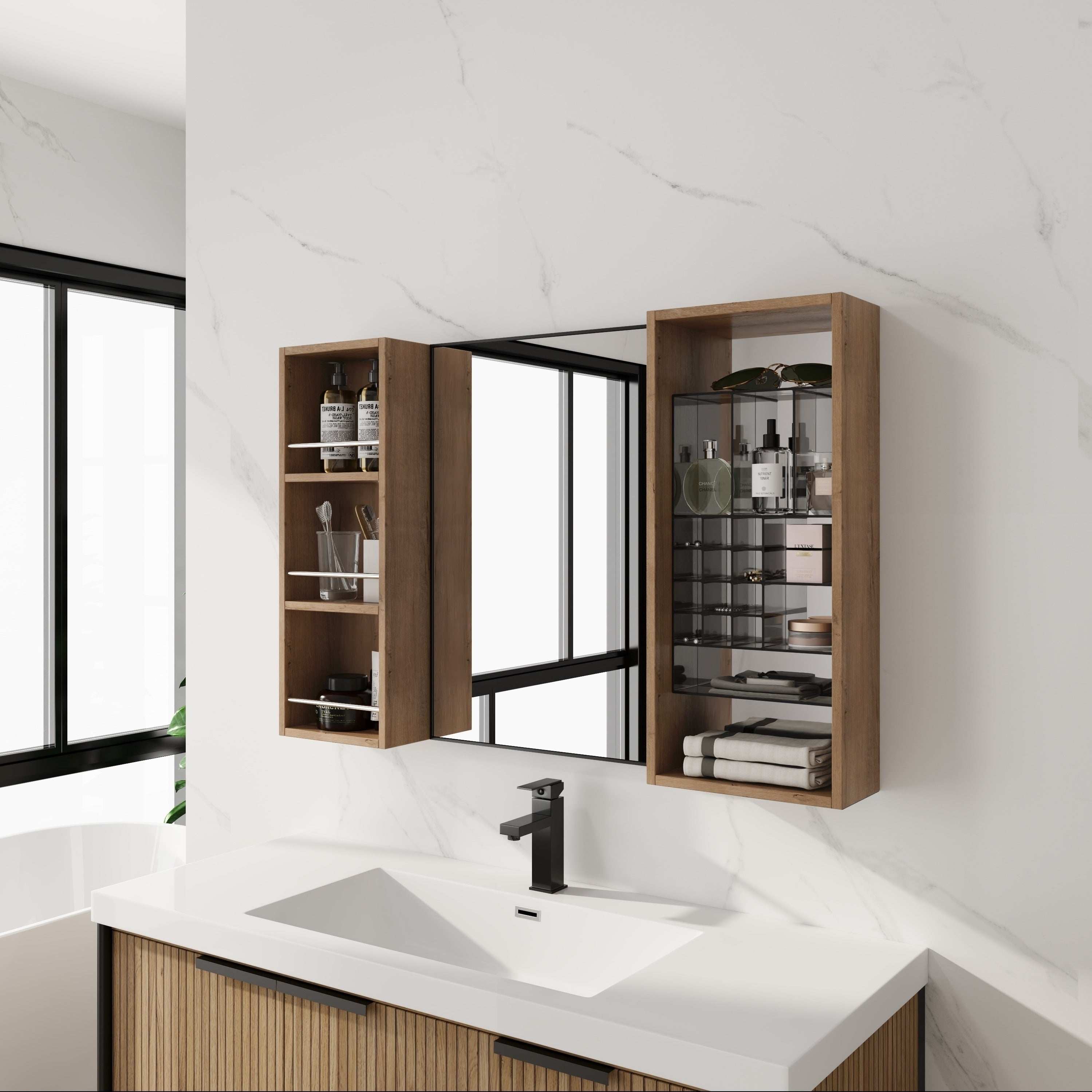 41.3 Bathroom Mirror Cabinet With Storage Combination Wall Mounted Medicine Cabinet With Mirror Door Plywood