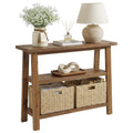 41.3 Solid Wood Console Table Farmhouse Entryway Table With 2 Storage Basket