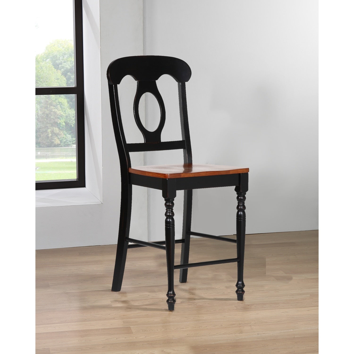 41.5 In.H Black Finish Low Back Wood Frame Barstool Wood Seat Set Of 2 43