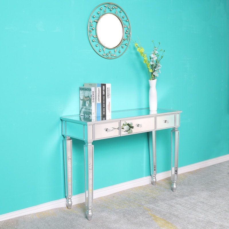 41.7 Zimtown Three Drawers Mirror Table Dressing Table Console Table