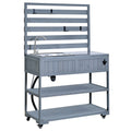 41.7 Rolling Outdoor Kitchen Island Solid Wood Kitchen Cart With Sink And Stainless Table Top
