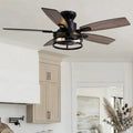 42 46 52In. 2 Light Farmhouse Caged Ceiling Fans With Llights Modern Black Low Profile Flush Mount Ceiling Fans