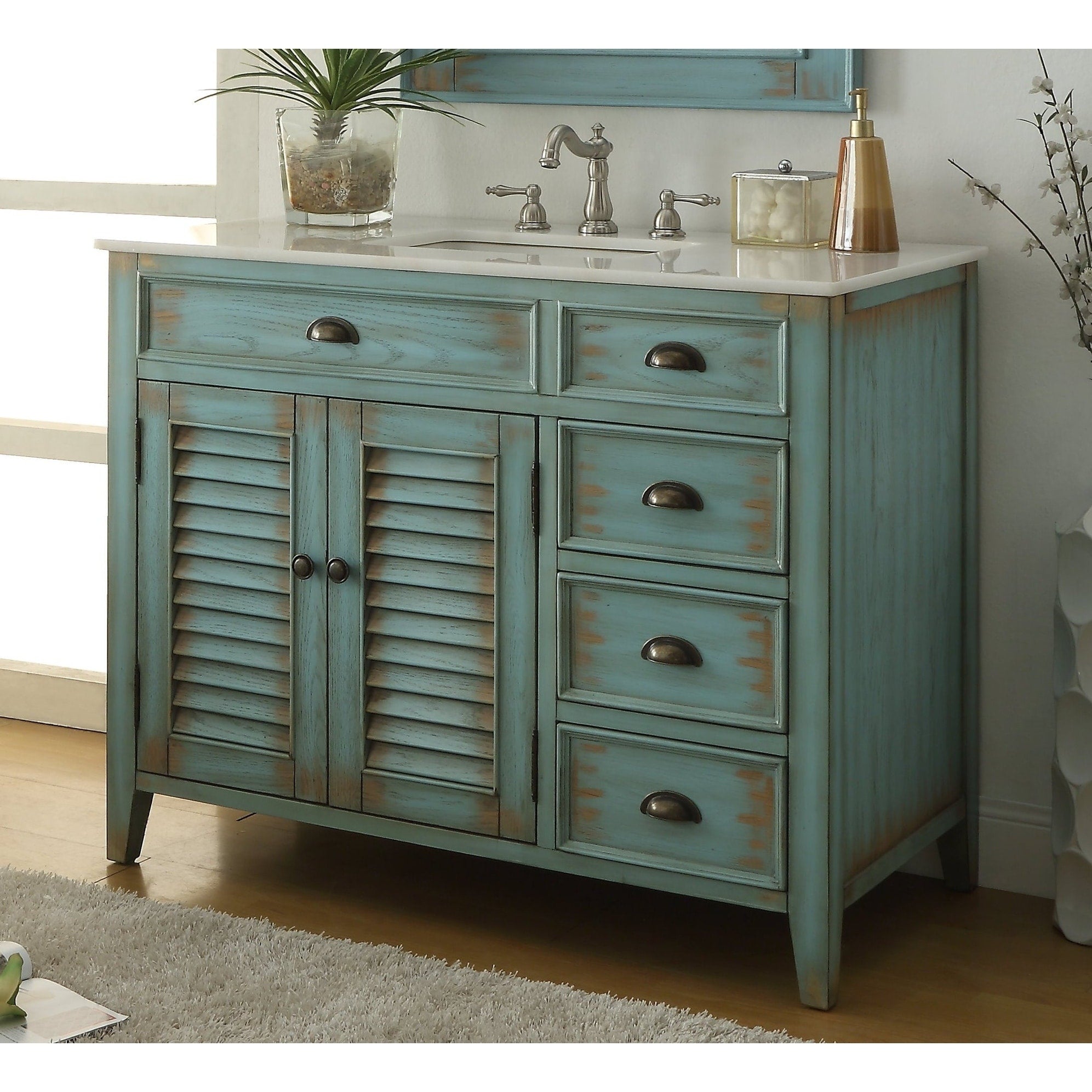 42 Benton Collection Abbeville Distressed Blue Rustic Bathroom Vanity
