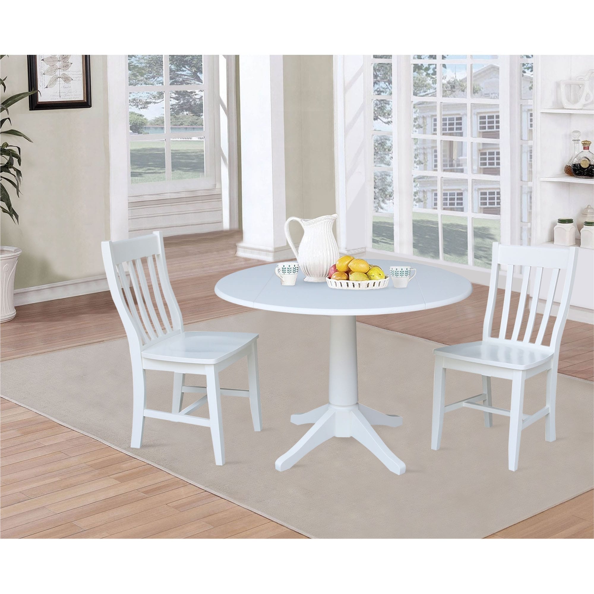 White 42 Inch Round Dining Table With 2 Chairs