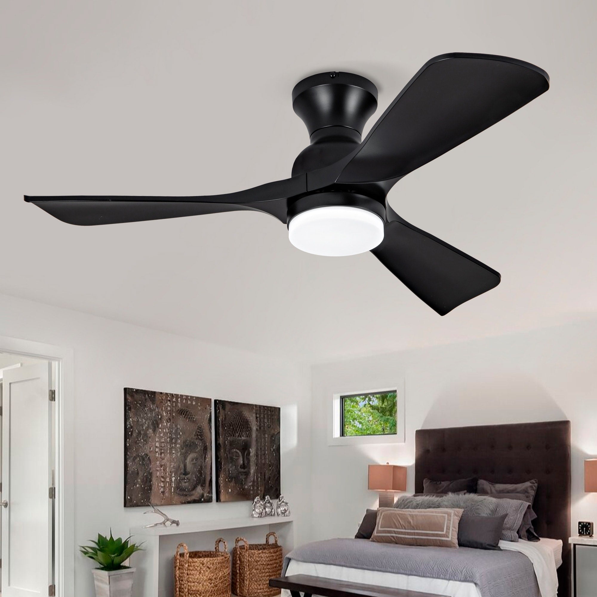 42 Inch Black Ceiling Fan With Lights Flush Mount Ceiling Fan With Remote Control Abs Blades Modern Outdoor Ceiling Fans
