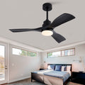 42 Inch Black Ceiling Fan With Lights And Remote 3 Blade Noiseless Reversible Dc Motor Modern Patio Fan