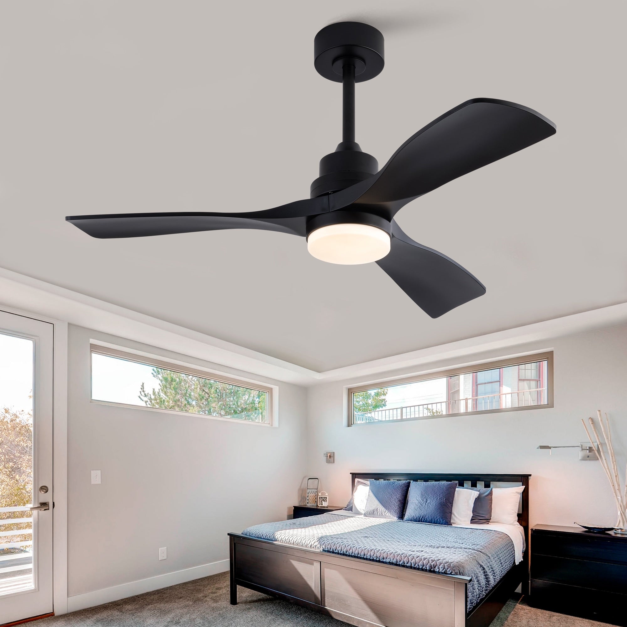 42 Inch Black Ceiling Fan With Lights And Remote 3 Blade Noiseless Reversible Dc Motor Modern Patio Fan