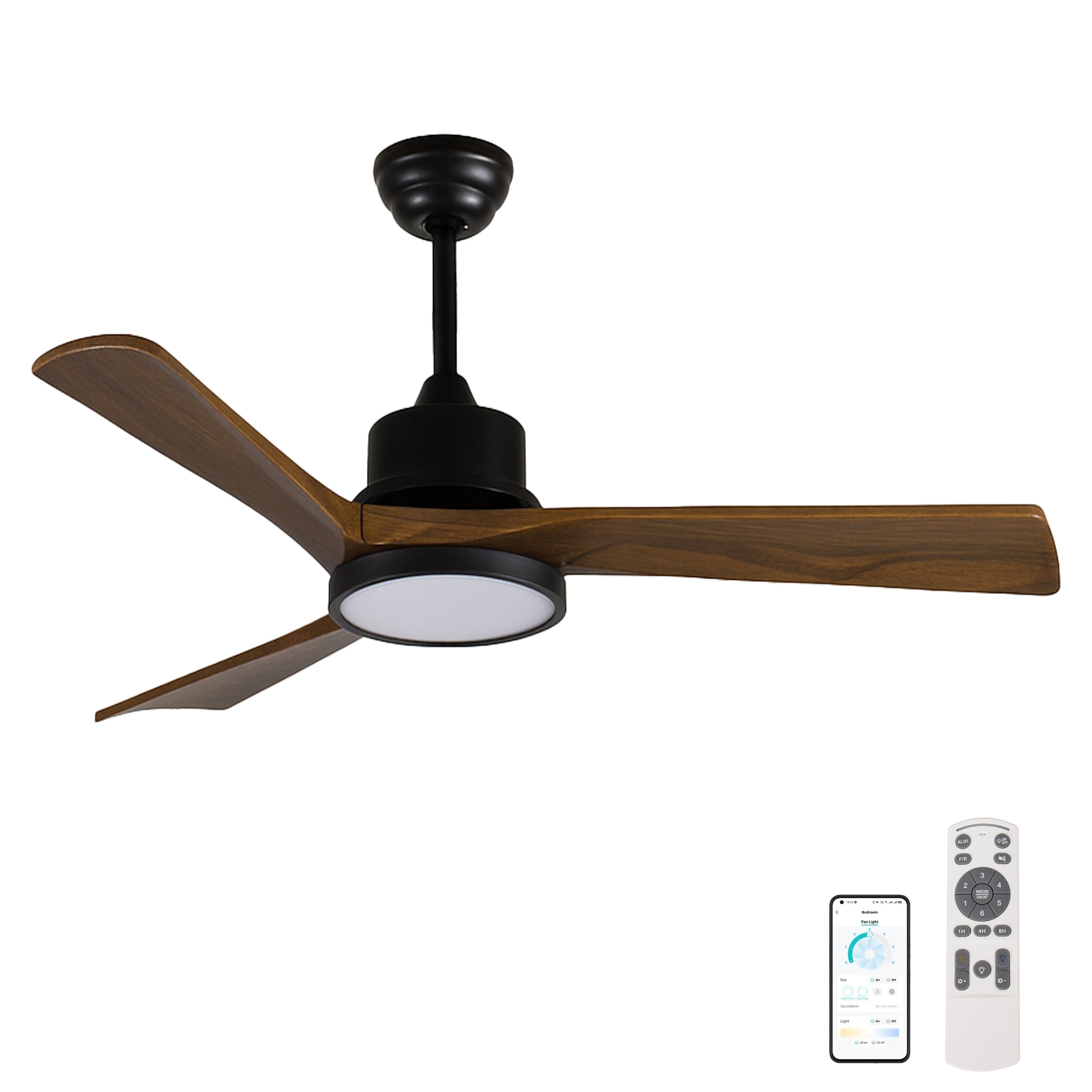 42 Inch Ceiling Fan With Light Solid Wood Blades 2 Downrods For Sloped Ceiling 15 Quiet Reversible Dc Motor Natural Wood