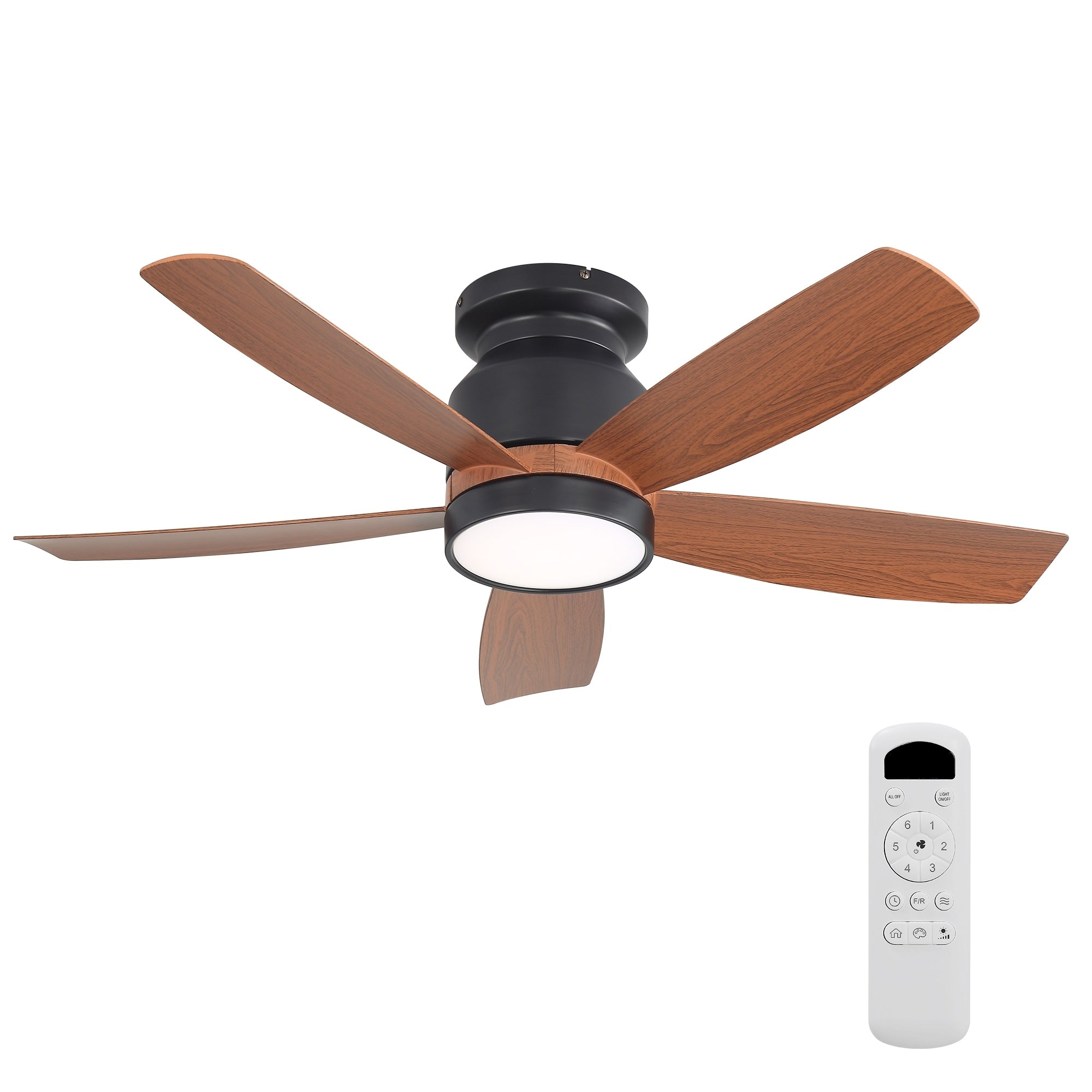 42 Inch Matte Black Ceiling Fan With Led Light And 6 Speed Remote Control Reversible Dc Motor For Bedroom Living Room