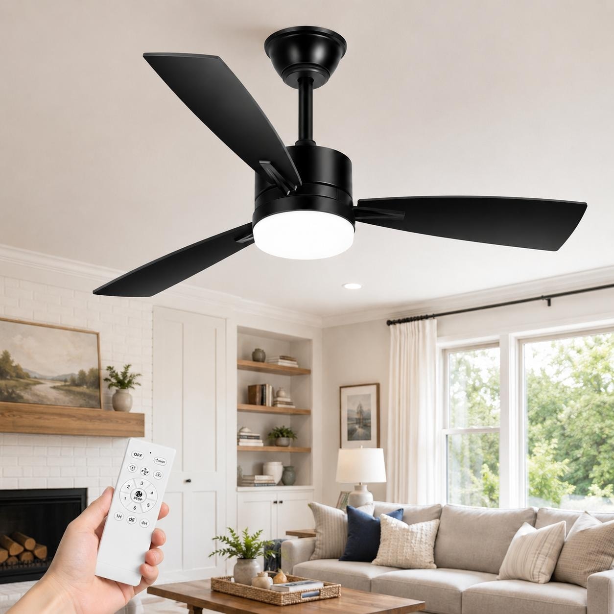42 Inch Modern Ceiling Fan With Light Led Ceiling Fan Dc Motor Remote Control Reversible 3 Blade Quiet Indoor Fan