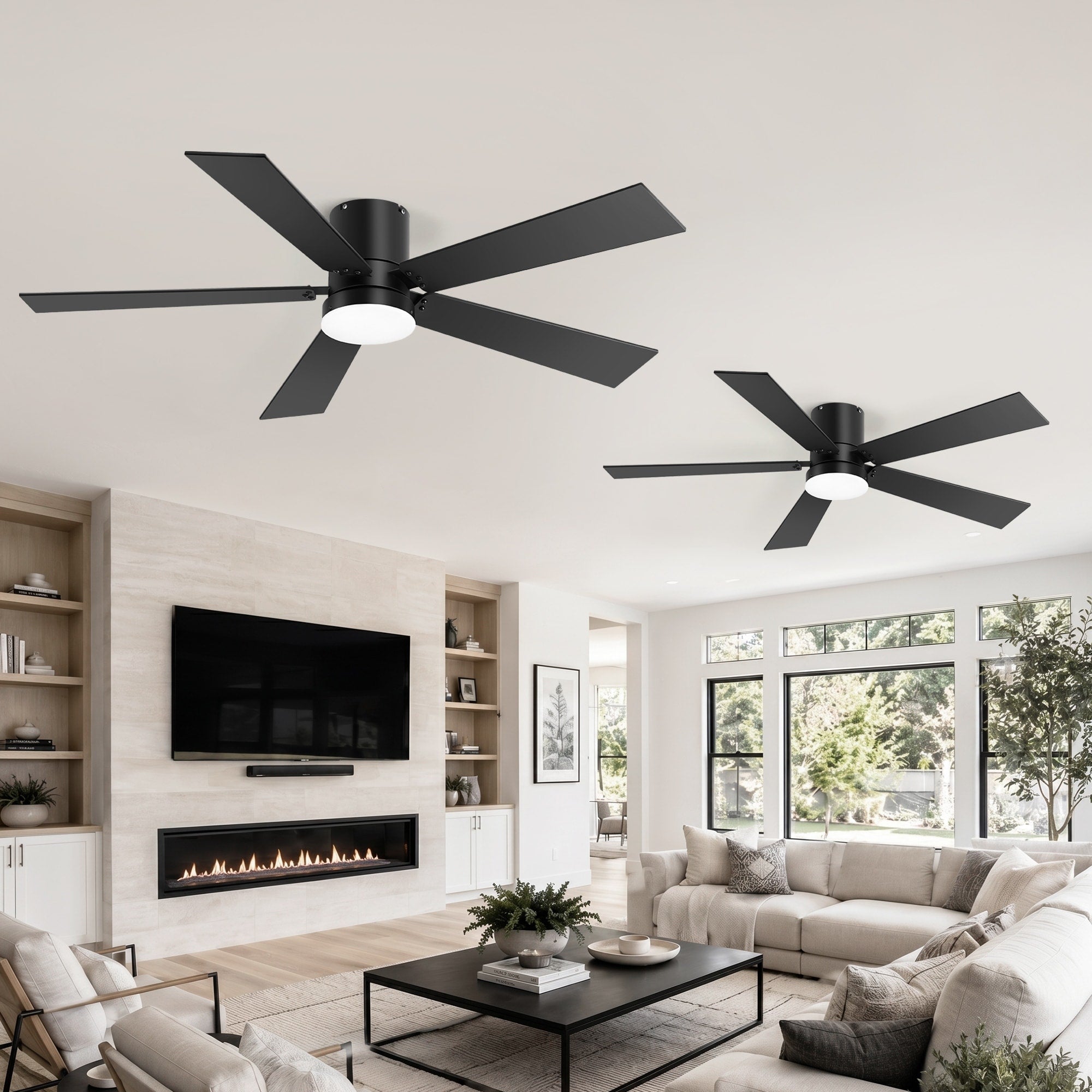 42 Inch Modern Low Profile Ceiling Fan With Light Set Of 2 Remote Controlled Reversible Dc Motor Dual Finish Blades