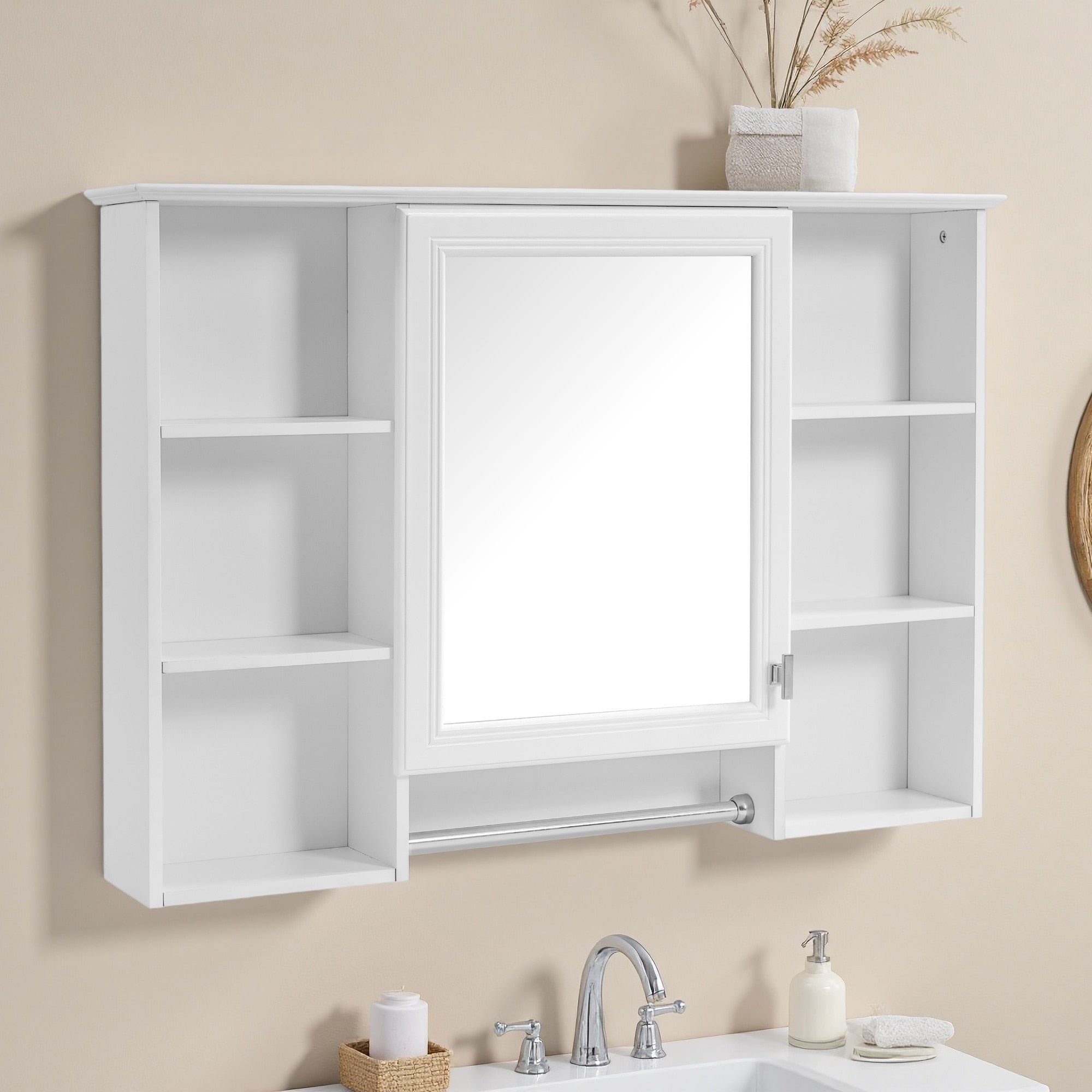 42 Inch Wall Mounted 3 In 1 Bathroom Mirror Cabinet With Adjustable Shelf Soft Close Door High Definition Mirror Towel Bar