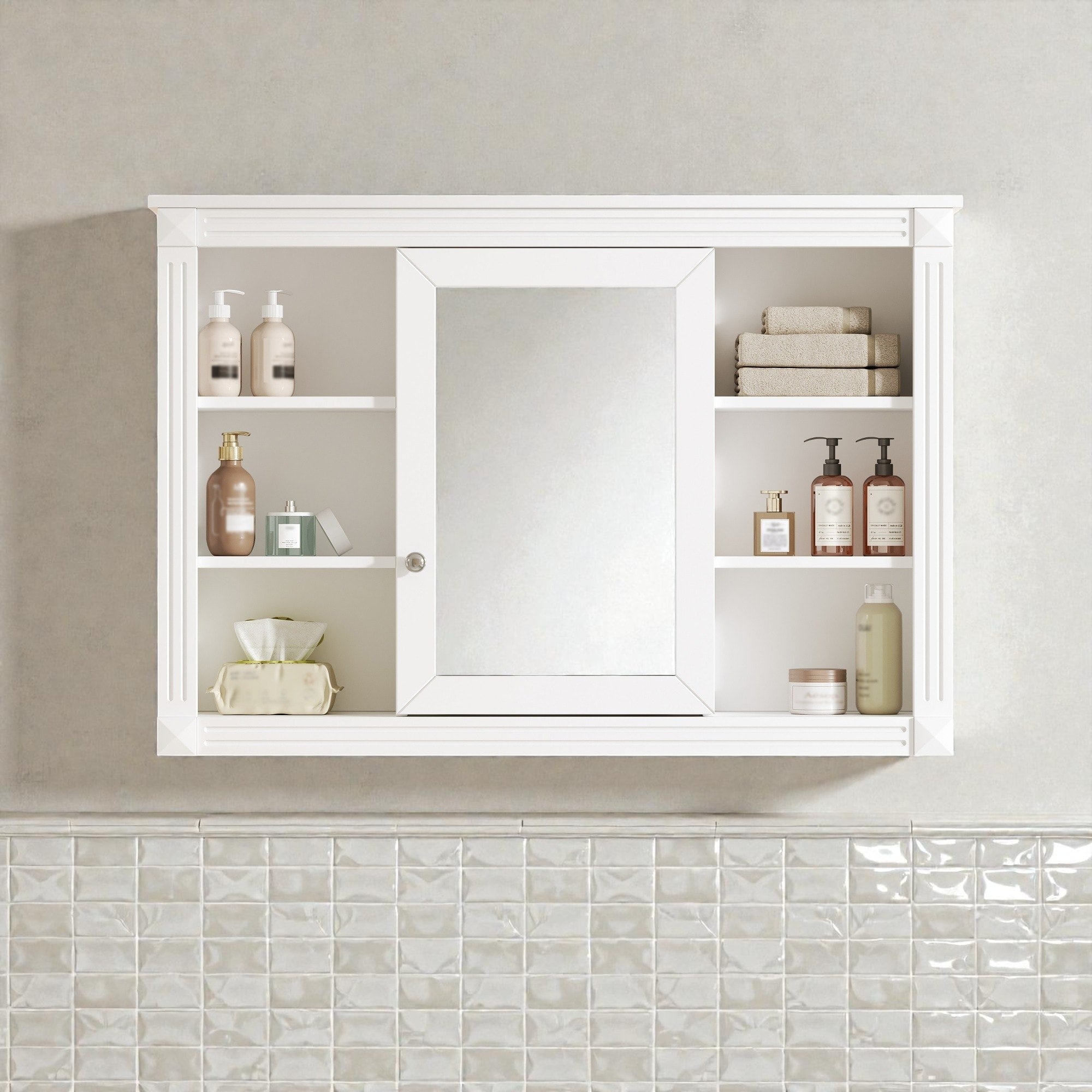 42 Inch Wall Mounted Bathroom Mirror Cabinet Modern Medicine Cabinet With Mirror Doors And Open Shelves