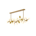 42 Light Satin Brass Chandelier With White Glass Shades N A