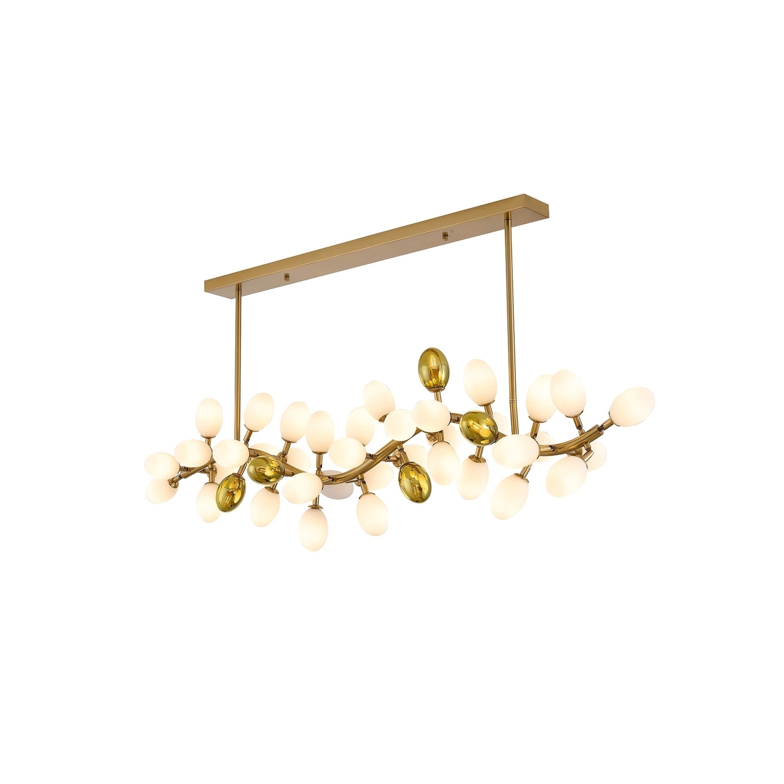 42 Light Satin Brass Chandelier With White Glass Shades N A