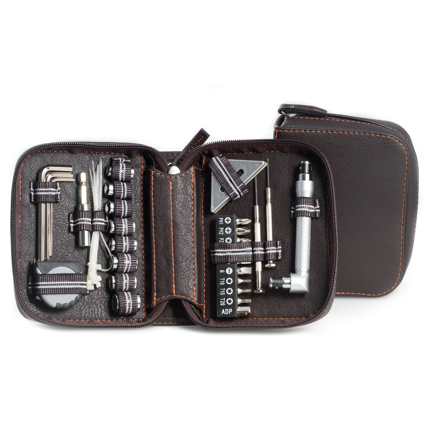 Silver Steel 42 Piece Tool Set With Brown Leatherette Case